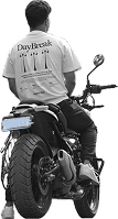 Ruban on a motorcycle